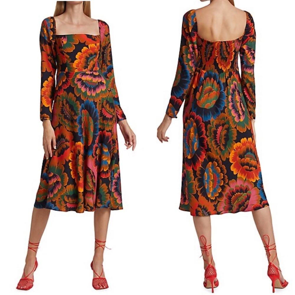 Farm Rio Dress Colorful Flowers Midi Dress Size Small